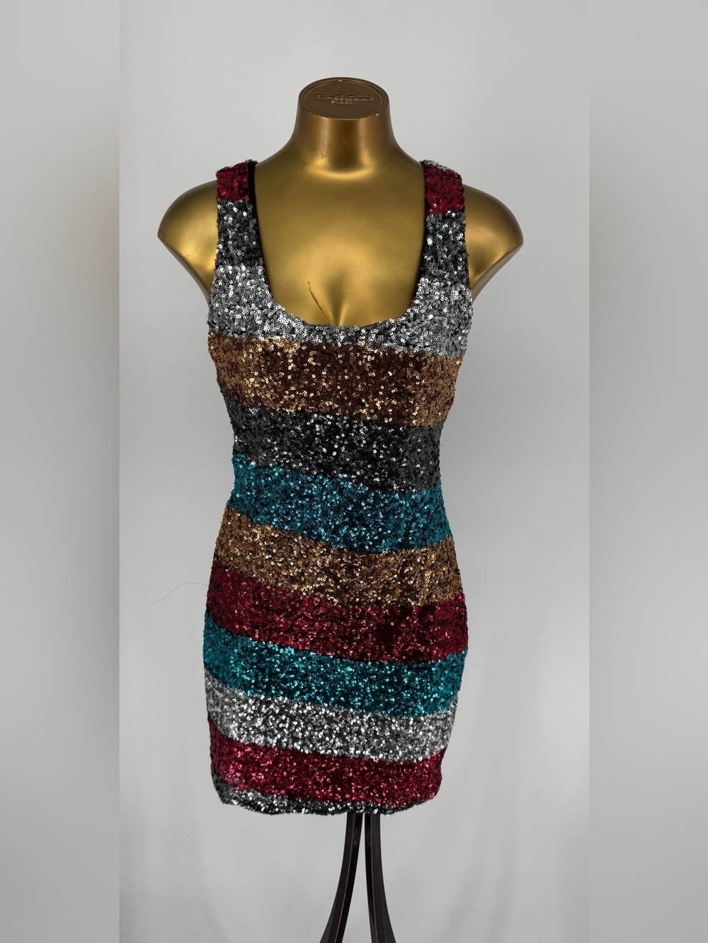 Topia Multicolor Sequined Stripe MiniTank Dress Size Medium